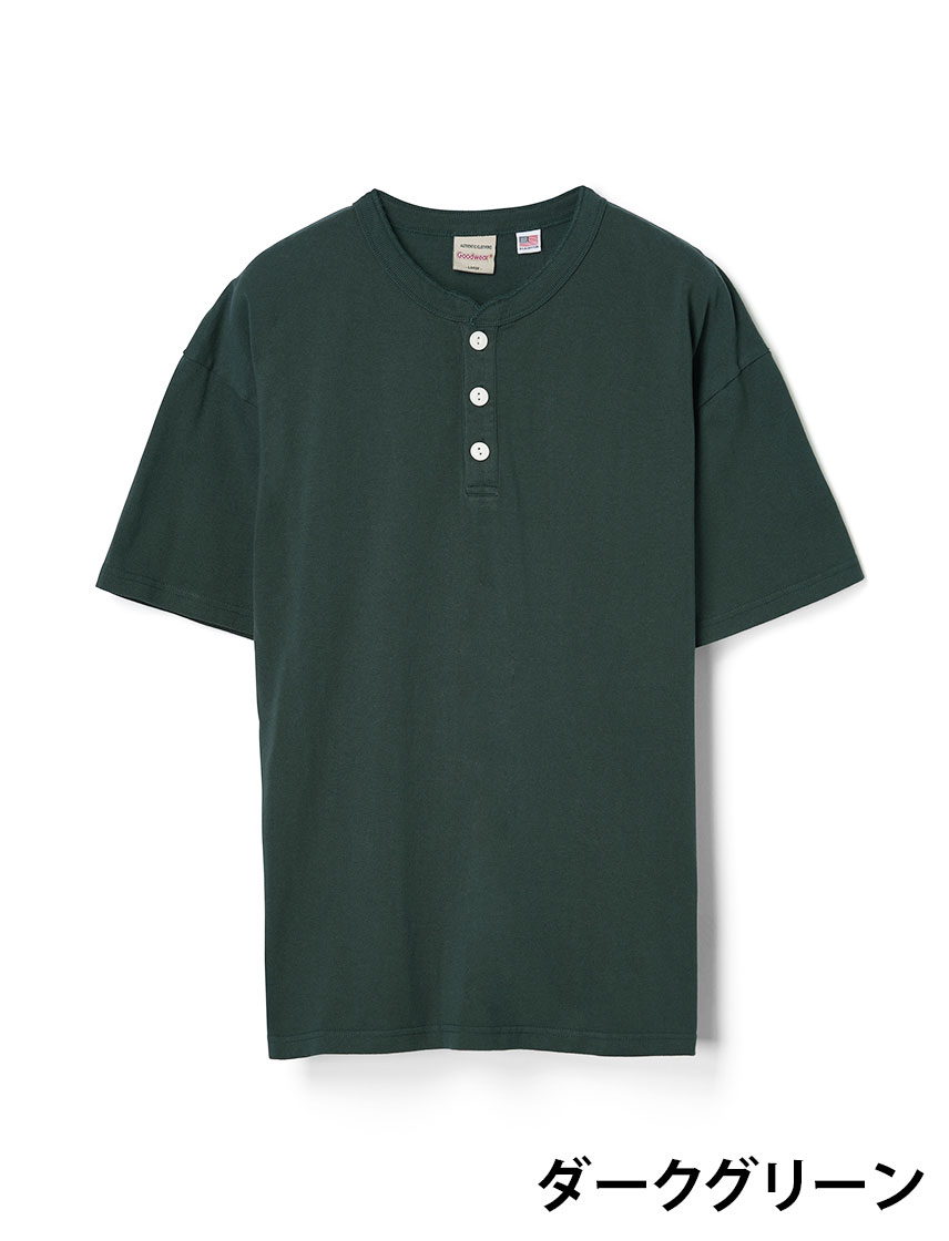 Goodwear 公式 Tシャツ メンズ レディース 7.6オンス USAコットン ヘンリーネック 無地
