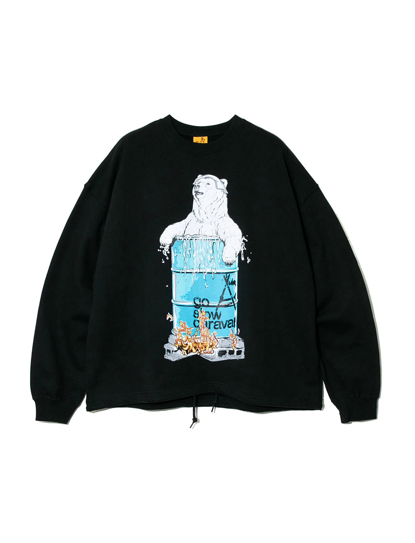 go slow caravan 裏毛トレーナー ドラム缶風呂クマ 空紡糸 メンズ  