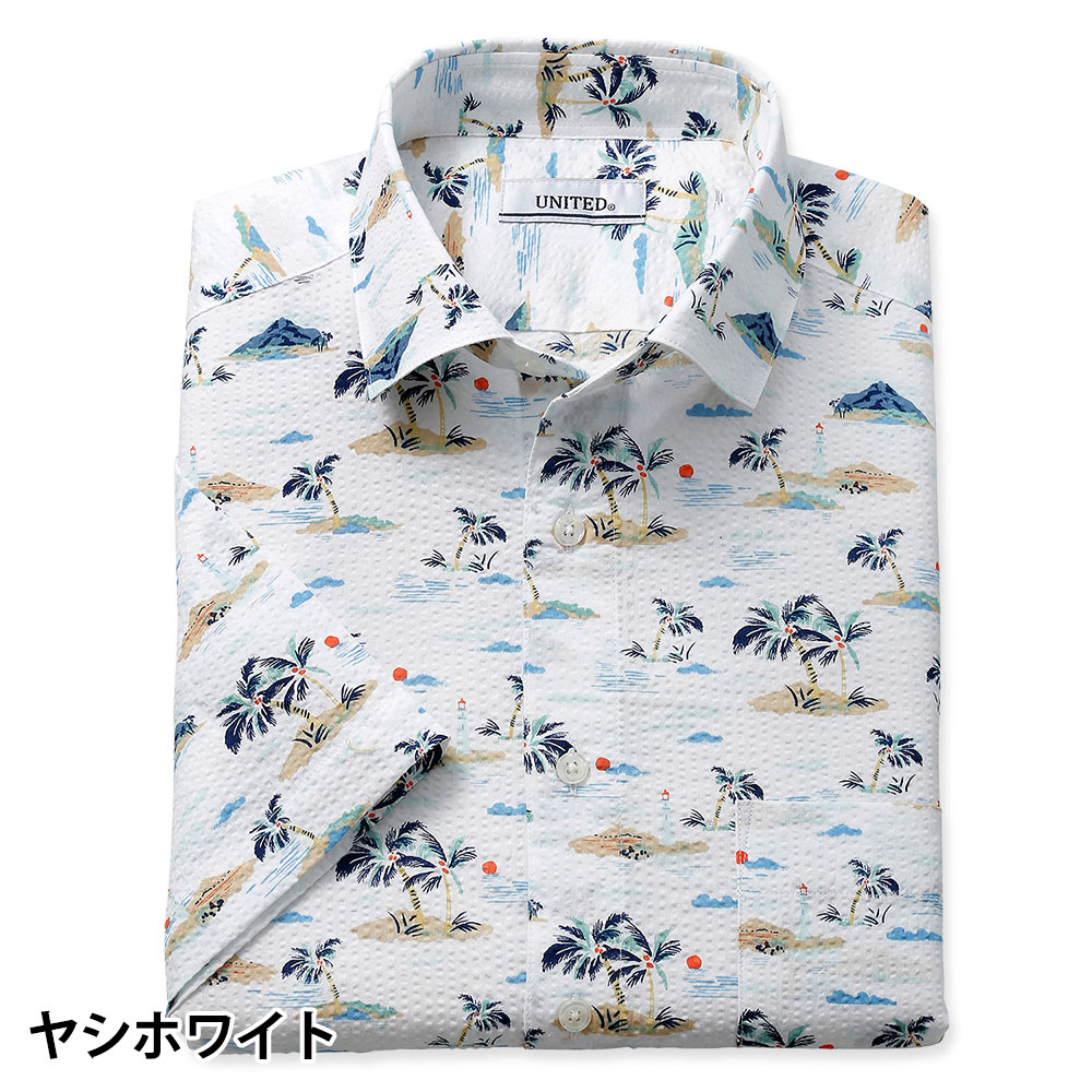 日本製 リップルプリント半袖シャツ メンズ 紳士 シニア プレゼント 50
