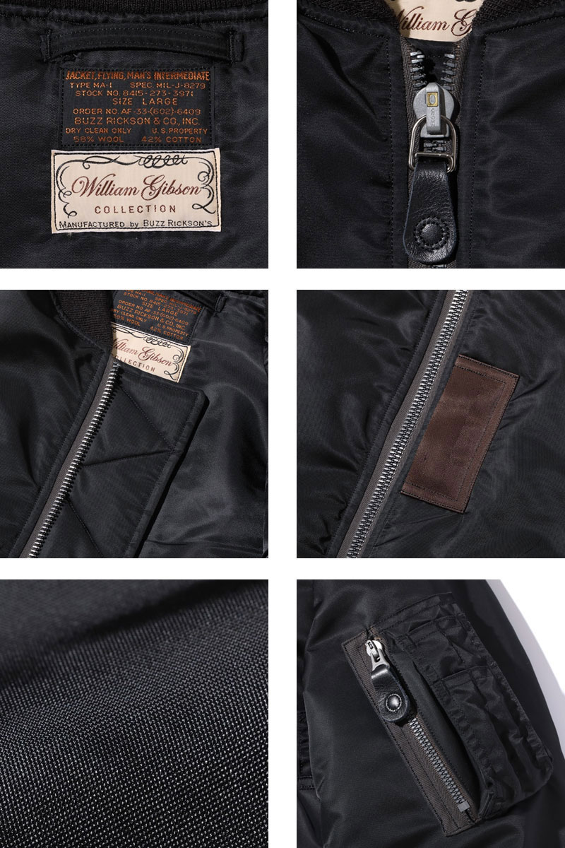 バズリクソンズ ma1 ジャケット BUZZ RICKSON'S WILLIAM GIBSON COLLECTION BLACK MA-1 BR15414 メンズ フライトジャケット MA1の画像