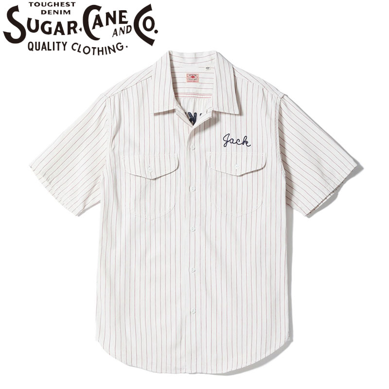 SUGAR CANE / 半袖シャツ/M/コットン/WHT/ストライプ/SC39528 SUGAR CANE シュガーケーン シャツ 半袖 COKE STRIPE WORK SHIRT