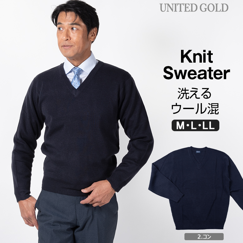 UNITED GOLD セーター メンズ ビジネス Vネックセーター ニット 洗える 