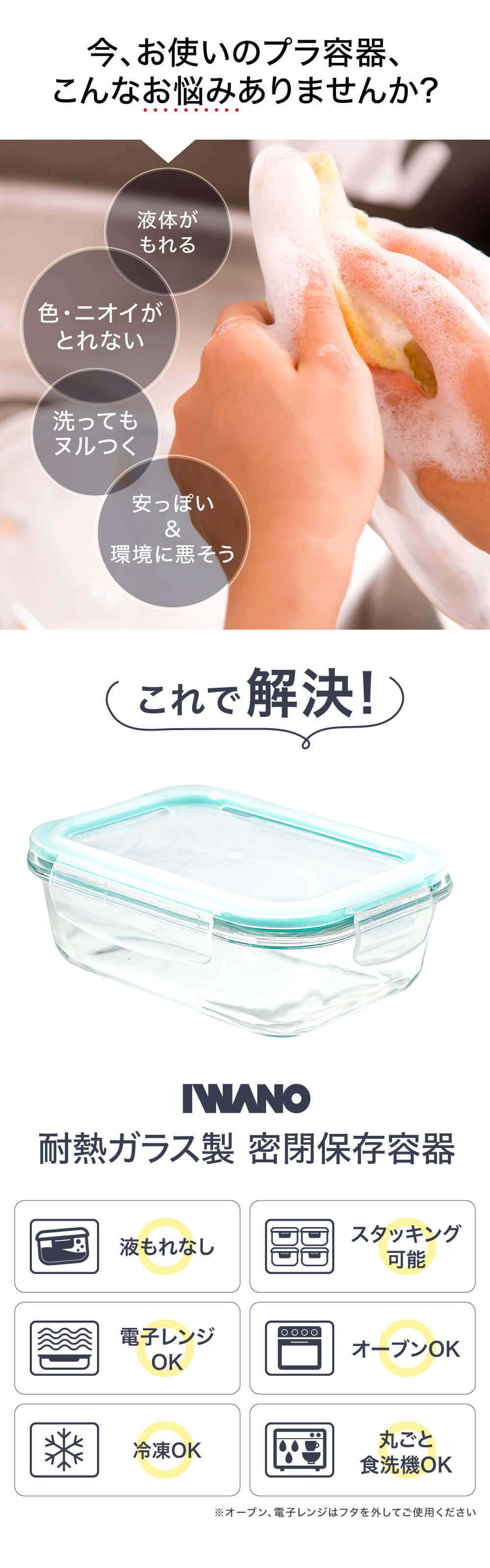耐熱ガラス製保存容器 4個セット ガラス容器 IWANO 耐熱 タッパー
