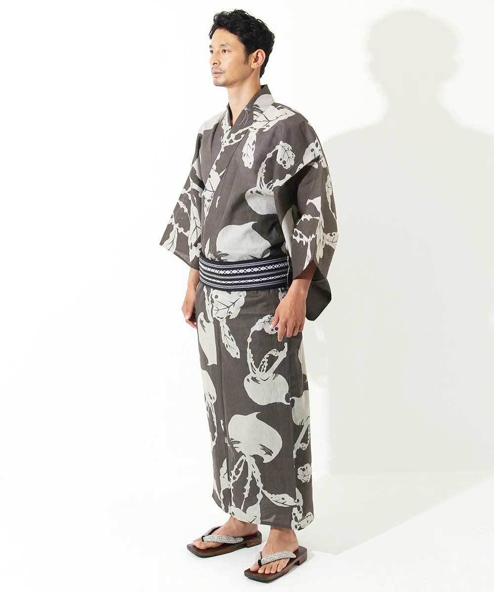 浴衣 メンズ/送料無料/日本製高級生地/浴衣 +帯+下駄+腰紐/高級