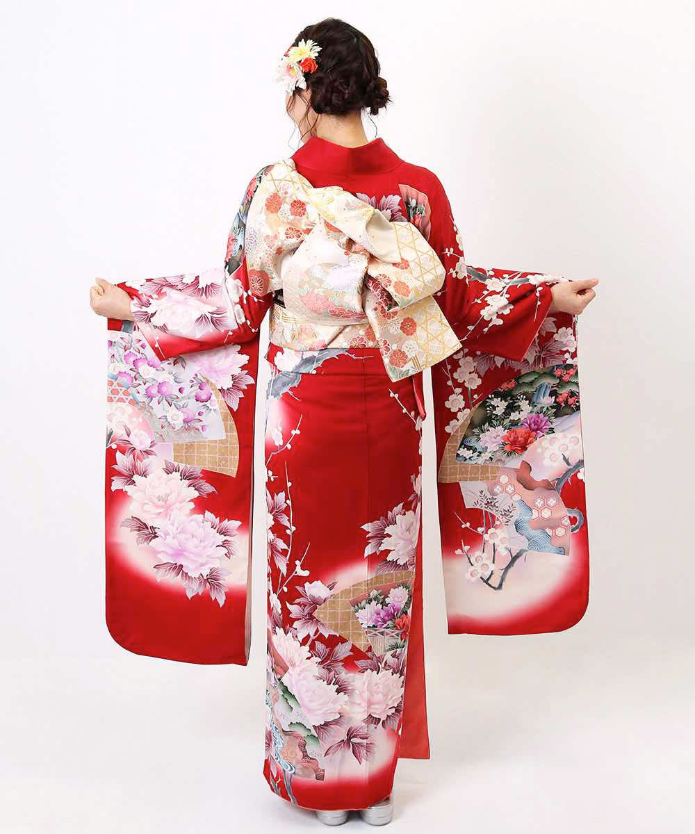 振袖 身長145-160cm 赤 re-031 振袖レンタル【成人式用】 [安心の長期間レンタル]【対応身長