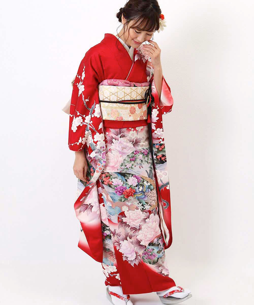 振袖 身長145-160cm 赤 re-031 振袖レンタル【成人式用】 [安心の長期間レンタル]【対応身長