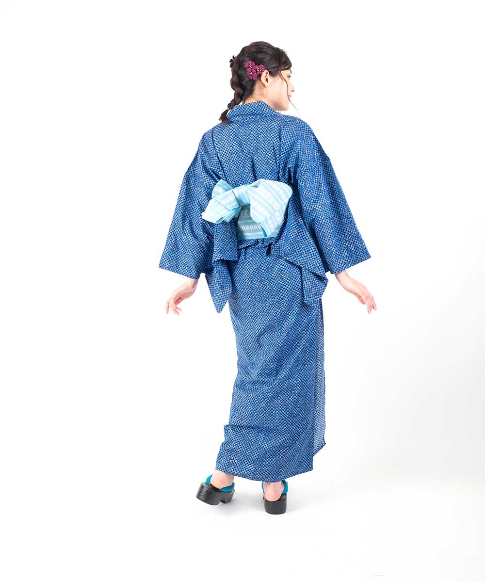 綿麻】浴衣 単品 紺ネイビー 絞り柄 古典 フリーサイズ
