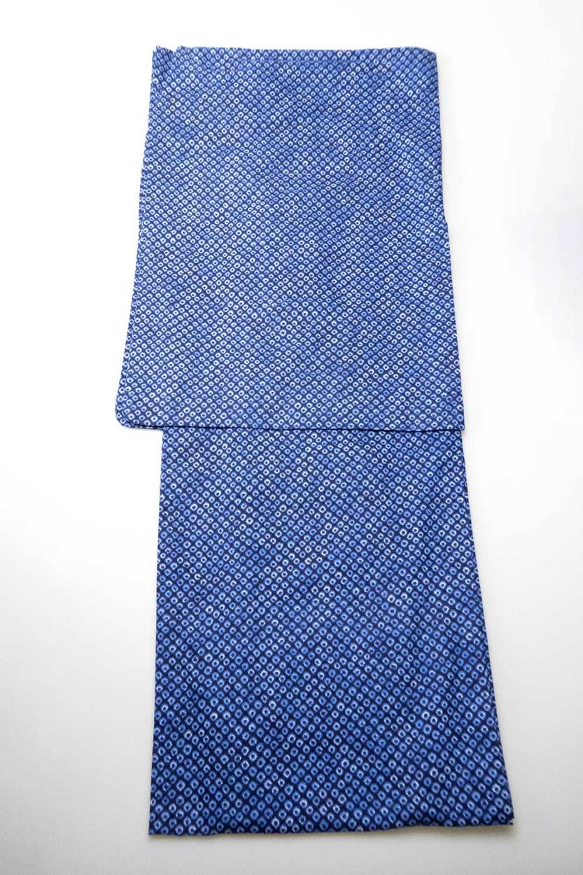 超美品　綿　浴衣　着物　夏物　158cm　紺　青　赤　絞り柄　リップル 浴衣 単品 女性用ゆかた【絞り調レディース浴衣】Ummm. 即日発送