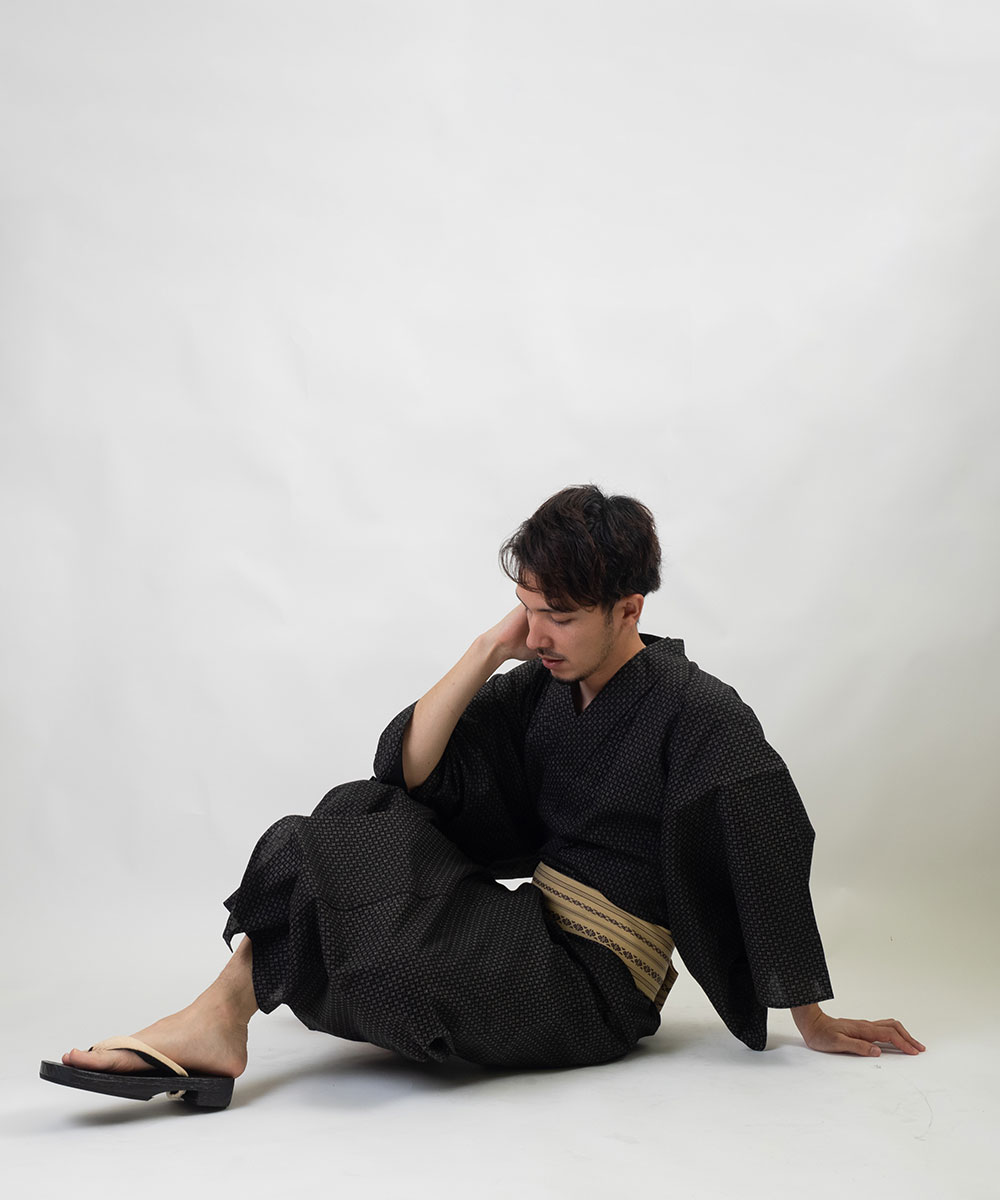 男浴衣セット/浴衣+帯+下駄+腰紐/IKS小絣メンズ浴衣/お仕立て上がり