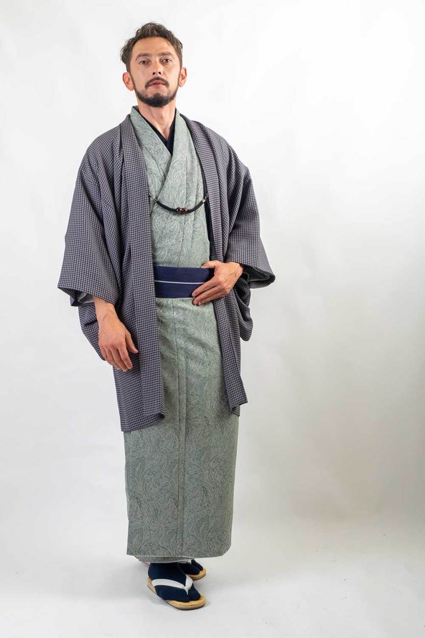 往復送料弊社負担 【レンタル】メンズ着物アンサンブル【対応身長170cm