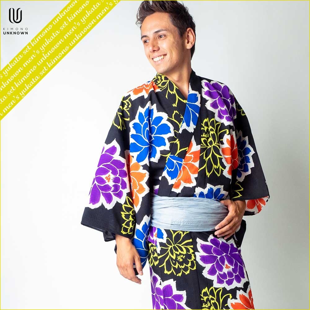 【コシノジュンコ 浴衣 綿絽 縞に葡萄&帯締め(五嶋紐)2点セット】夏着物 浴衣 メンズ/送料無料/浴衣 +帯+下駄+腰紐/コシノジュンコ男