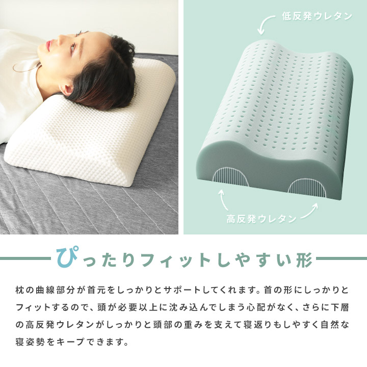 枕 低反発 硬さが変わらない MDI低反発ウレタン使用 洗えるカバー付き 