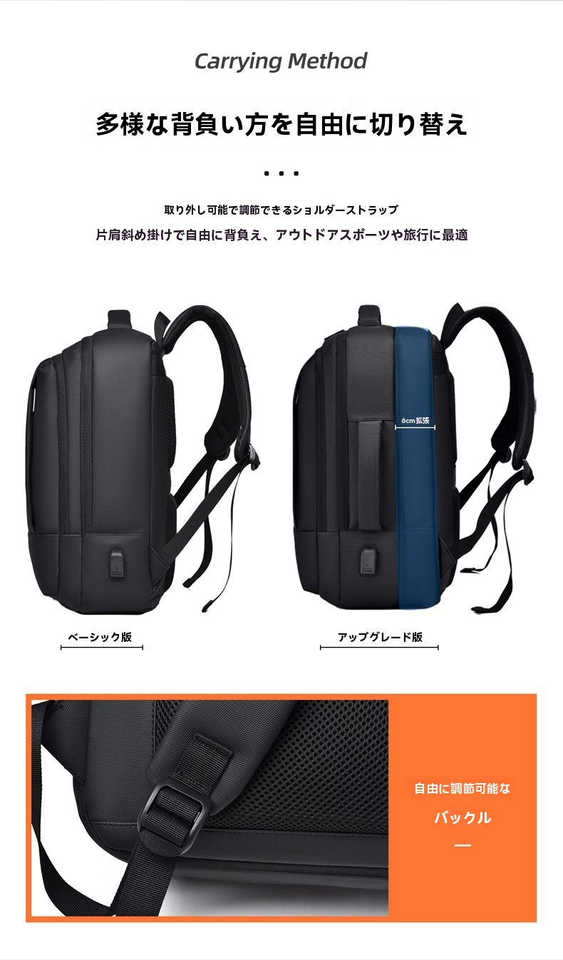 リュックサック 防〓水 大容量 ノートパソコン収納 USB充電ポート 通勤