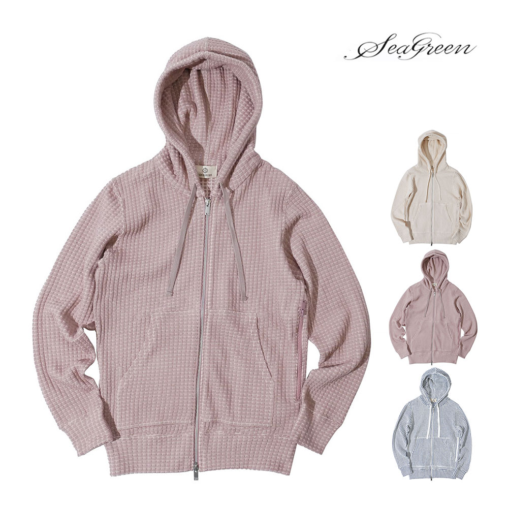 SEAGREEN（シーグリーン） メンズ オニ ワッフルパーカー ジップアップ
