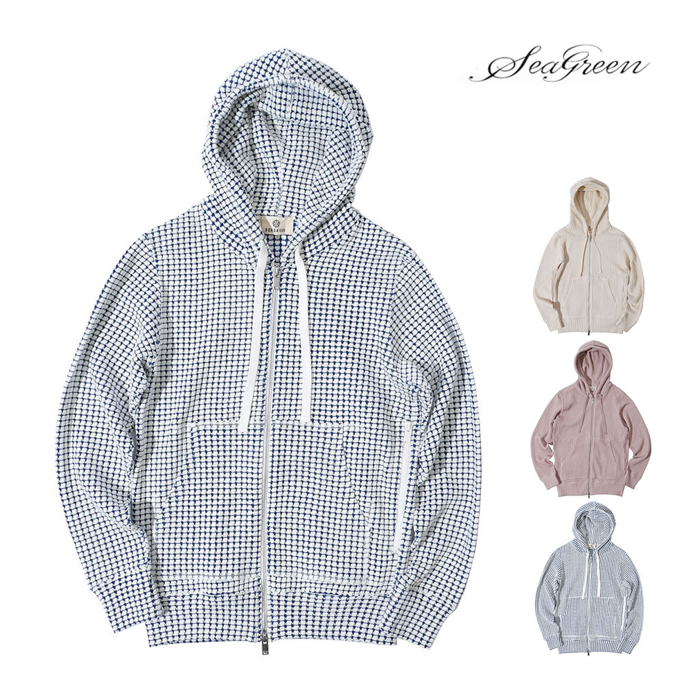 SEAGREEN（シーグリーン） メンズ オニ ワッフルパーカー ジップアップ