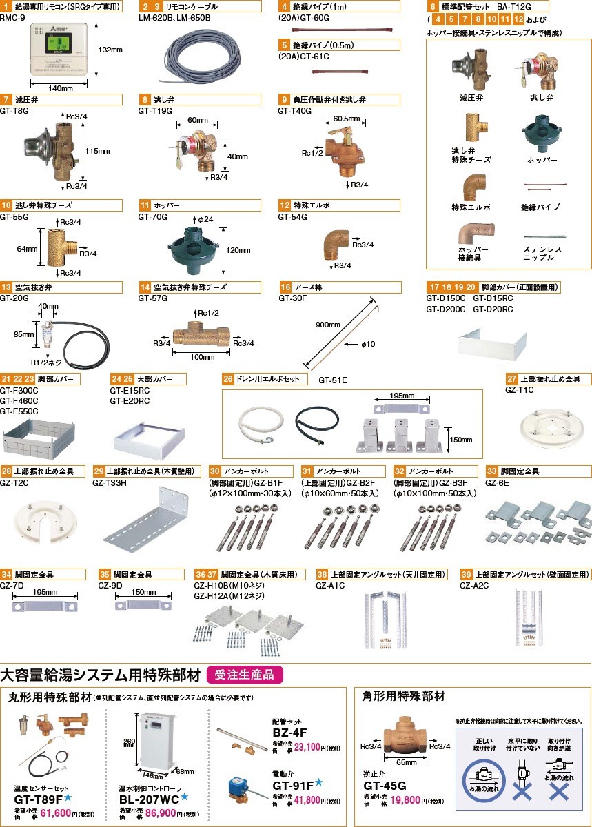 三菱電機 MITSUBISHI 電気温水器【BA-T12G】別売部品 給湯専用タイプ