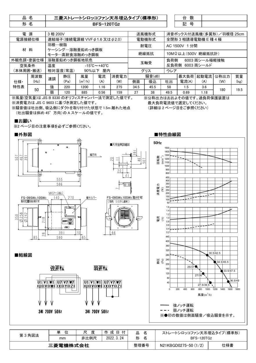 三菱 mitsubishi 換気扇 【BFS-120TG2】 産業用送風機 [本体