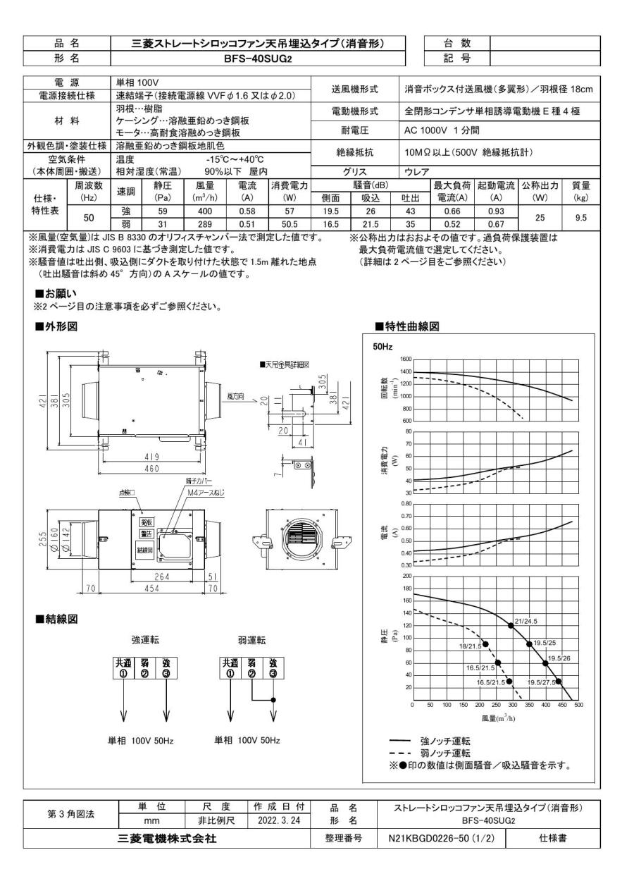 三菱 mitsubishi 換気扇 【BFS-40SUG2】 産業用送風機 [本体