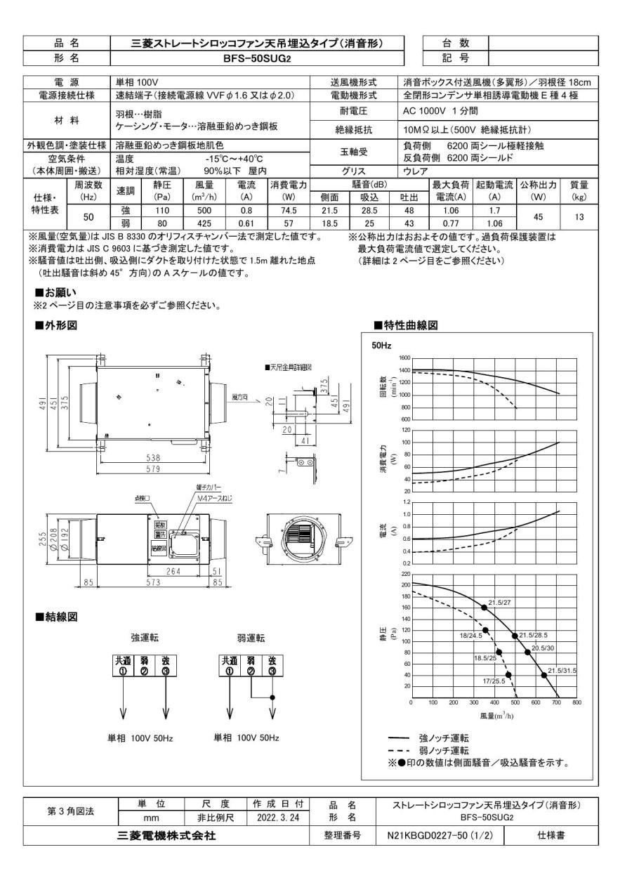 三菱 mitsubishi 換気扇 【BFS-50SUG2】 産業用送風機 [本体
