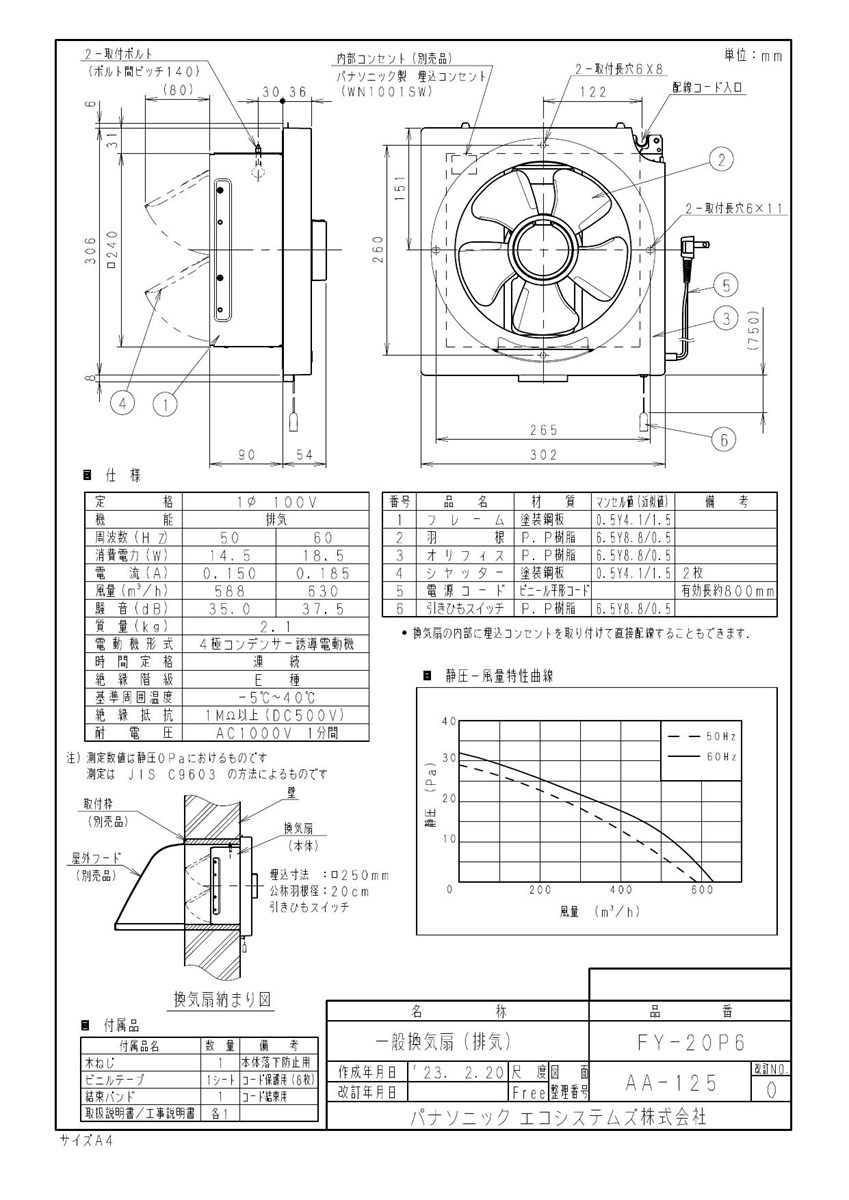 あすつく】パナソニック Panasonic 換気扇 【FY-20P6】 一般用・台所用