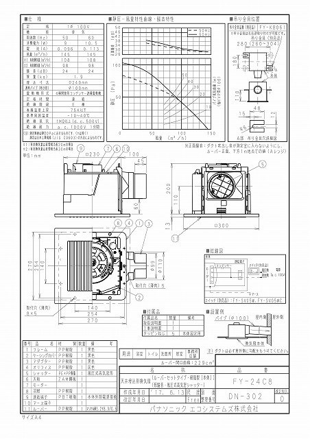 Panasonic パナソニック 換気扇【FY-24C8】天埋換気扇（低騒音形・ルーバーセット） :fy-24c8:住宅設備のプロショップDOOON!!  - 通販 - Yahoo!ショッピング