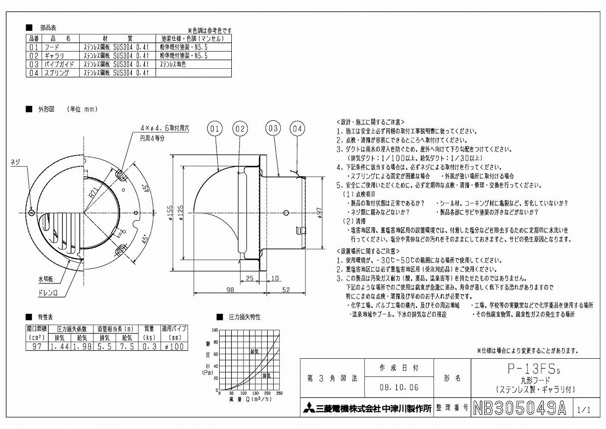 三菱 換気扇 P-13FS5 ギャラリ付 P13FS5 : 住宅設備のプロ
