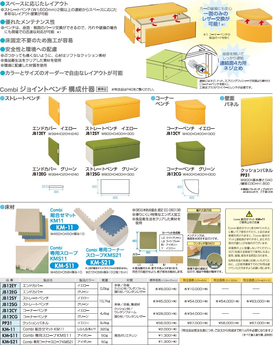 Combi ジョイントベンチ クッションパネル 幼児用遊び場 コンビウィズ