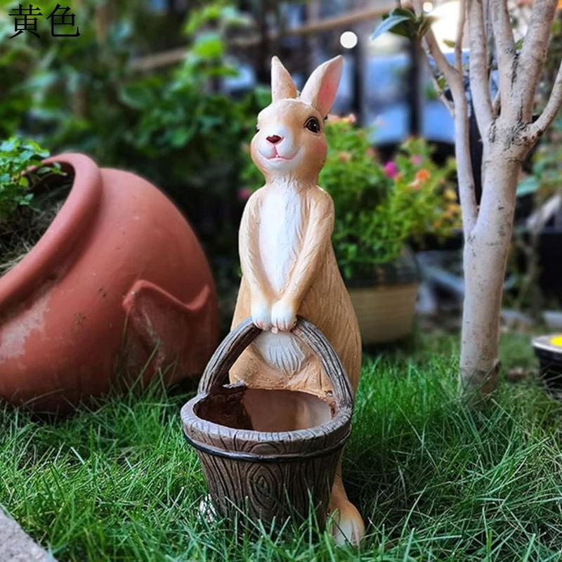 庭の飾り屋外動物 庭の彫像ウサギ かわいいいたずら独特のミニ樹脂 黄色 ガーデンオーナメント カエル 置物 うさぎグッズ ガーデンオブジェ｜up-g｜02