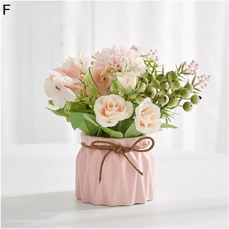 造花 陶磁器の花瓶の造花、人工的なハイランジャーの花のための偽の花の結婚式のホームパーティーのテーブルの中心深みの装飾 造花 インテリア (Col｜up-g｜02
