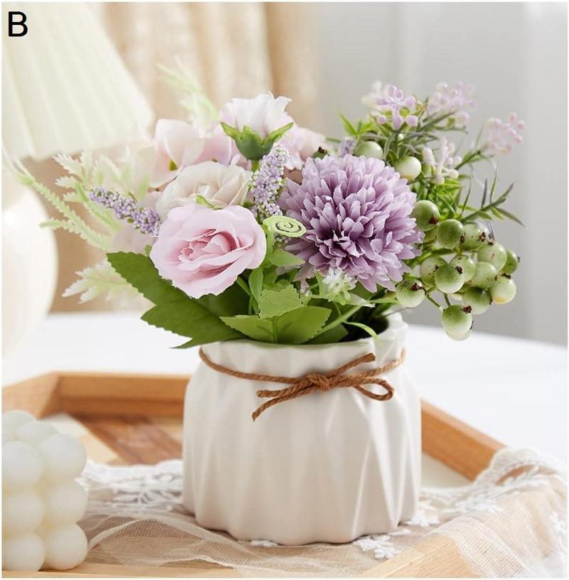 造花 陶磁器の花瓶の造花、人工的なハイランジャーの花のための偽の花の結婚式のホームパーティーのテーブルの中心深みの装飾 造花 インテリア (Col｜up-g｜04