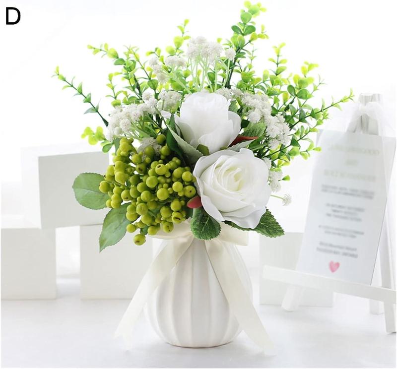 造花 インテリア ハジア/ベリー造花の花嫁の花嫁の花瓶の花瓶の花瓶の花瓶セット家のリビングルームの装飾 造花 (Color : B)｜up-g｜05