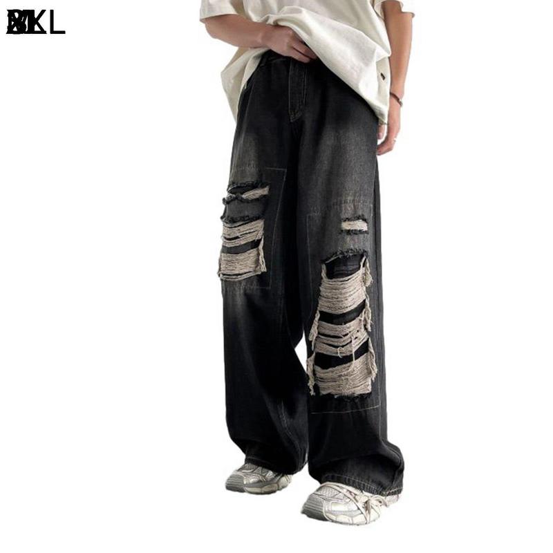 破れたジーンズ ワイドデニムパンツ メンズ 長ズボン ジーパン 大きいサイズ ロング パンツ ストレッチ ファッション ゆったり 普段着｜up-g｜02
