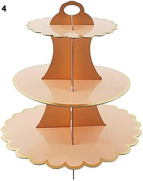 ケーキスタンド 3層紙青銅色のケーキスタンドバースデーパーティーウエディングケーキの装飾 DIYペーパークラフトデザートディスプレイ｜up-g｜08