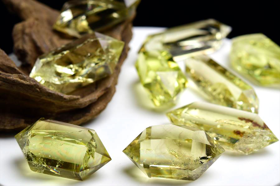 虹入り シトリン ダブルポイント 両剣黄水晶 種類お任せ (約30g~40g