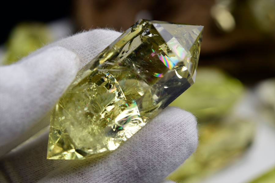 虹入り シトリン ダブルポイント 両剣黄水晶 種類お任せ (約30g~40g