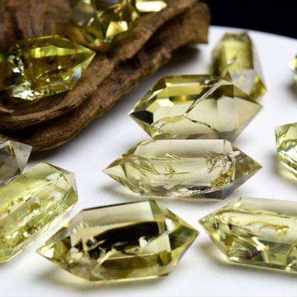 ブラジル産 天然シトリン シトリン 黄水晶 スモーキーシトリン レインボー ダブルポイント ダブルターミネイテッド DT 両剣 ポイント 六角柱 置物 天然石 パワーストーン