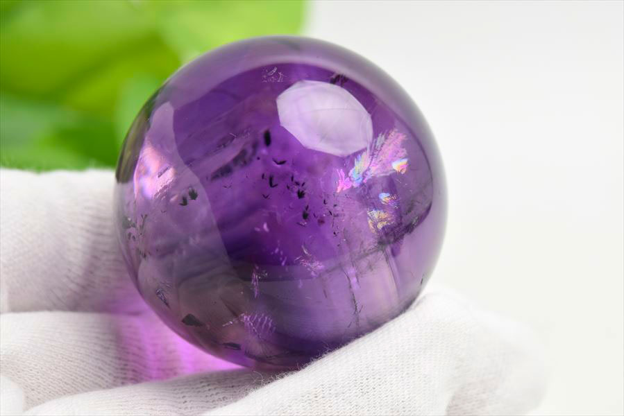 希少　パープルモス　スフィア　王冠スタンド付き☆ 笑口　丸玉　大 アメジスト ファントム EXグレード 丸玉 (約46mm) 台座付き ブラジル産