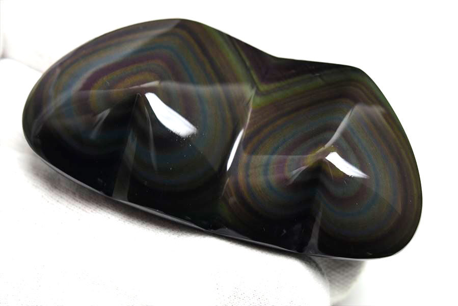 レインボー オブシディアン ダブルハート (約76.6g) 置物 メキシコ産