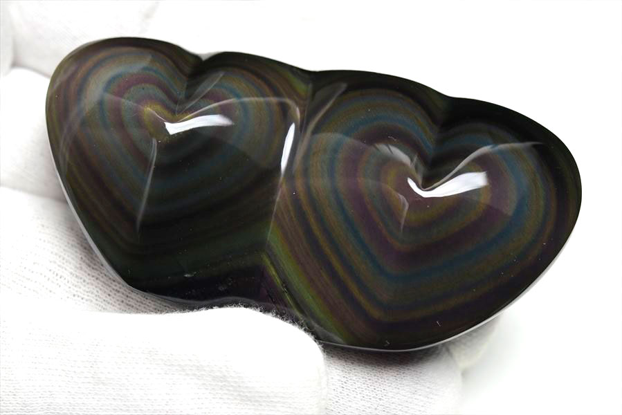 レインボー オブシディアン ダブルハート (約76.6g) 置物 メキシコ産