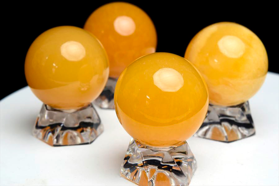 オレンジカルサイト 丸玉 スフィア 置物 (径：約38mm前後) メキシコ産
