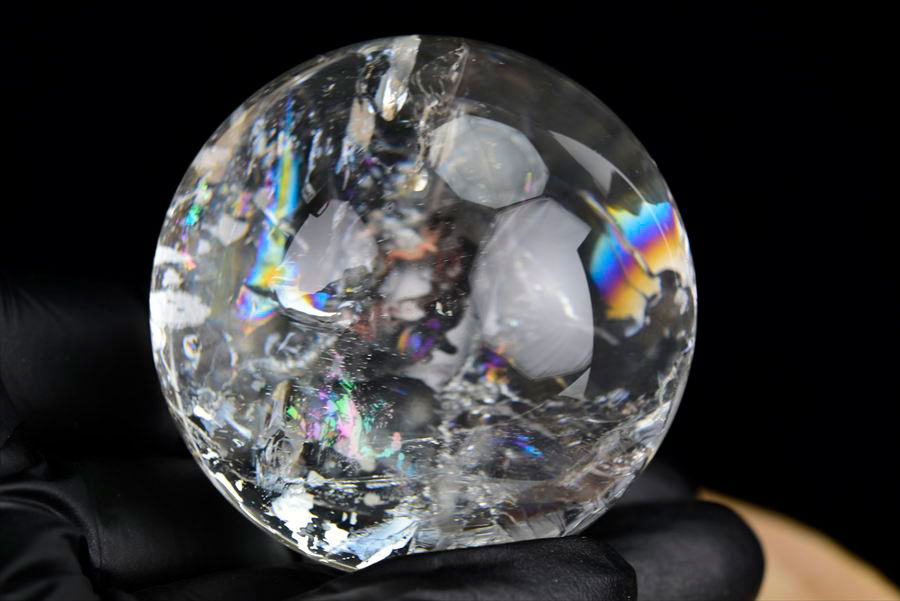 レインボー水晶 丸玉 アイリスクォーツ 天然水晶 現物画像 台座付