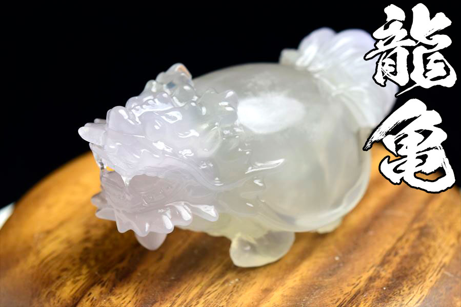 正財運 フローライト 蛍石 龍亀 ロングイ彫刻 置物 (約326g