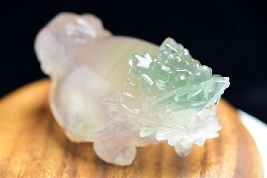 正財運 フローライト 蛍石 龍亀 ロングイ彫刻 置物 (約385.5g) マルチ