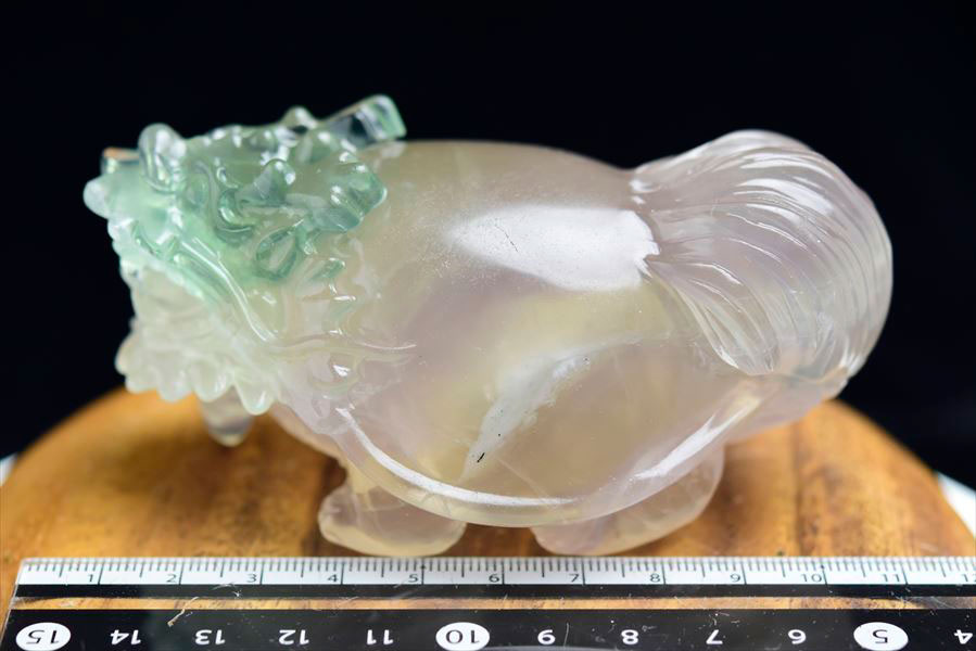 正財運 フローライト 蛍石 龍亀 ロングイ彫刻 置物 (約385.5g) マルチ