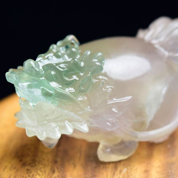 正財運 フローライト 蛍石 龍亀 ロングイ彫刻 置物 (約385.5g