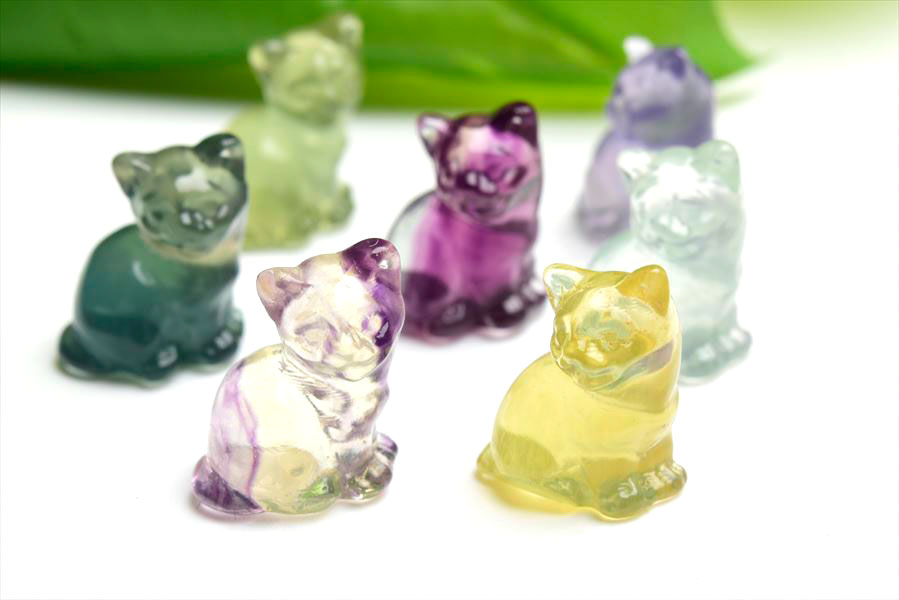 フローライト 蛍石 ねこ 猫 ネコ 風水 置物 お守り 天然石 パワーストーン