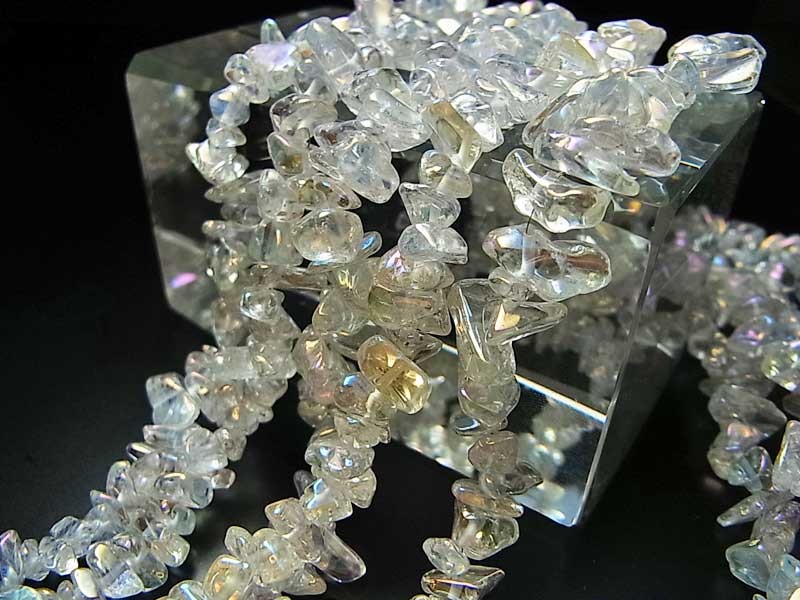 オーロラクォーツ (さざれ連：約40cm) ネックレス作成に 蒸着水晶