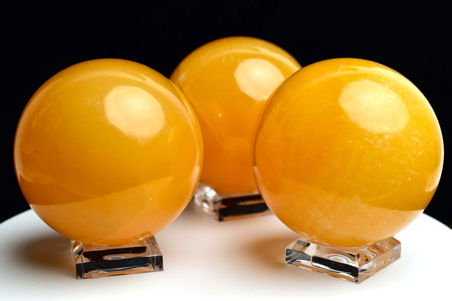 オレンジカルサイト 丸玉 (約50mm珠) スフィア 置物 メキシコ産 台座付
