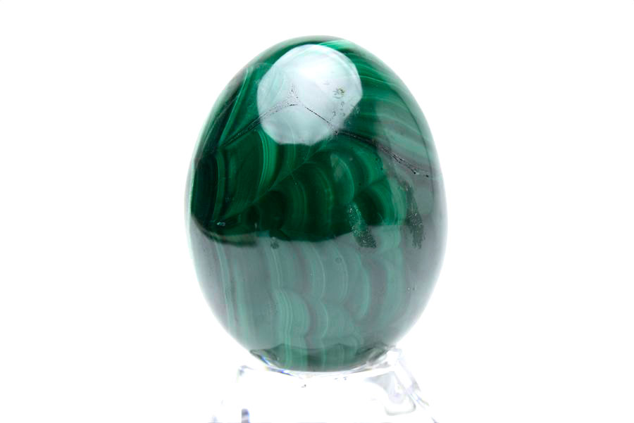 マラカイト 孔雀石 卵型 置物 (高さ：約61.6mm) 台座付き コンゴ