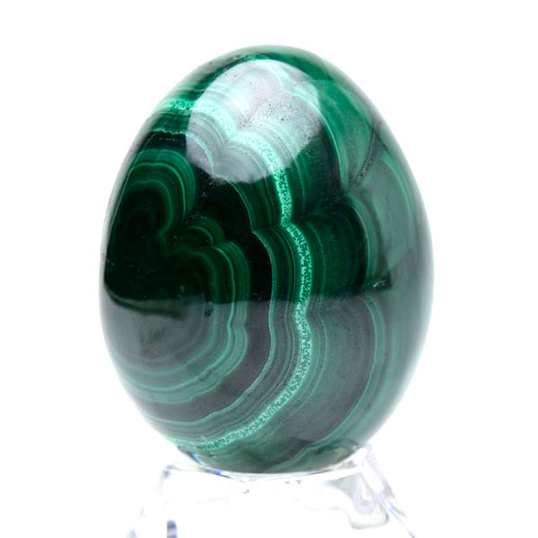 マラカイト 孔雀石 卵型 置物 (高さ：約61.6mm) 台座付き コンゴ